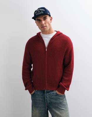 Collusion Knitted Boxy Hoodie In Burgundy