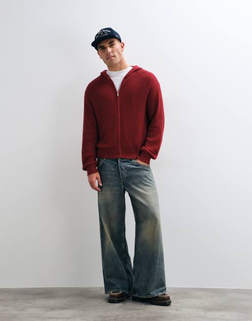COLLUSION Knitted boxy hoodie in red, 3 of 5