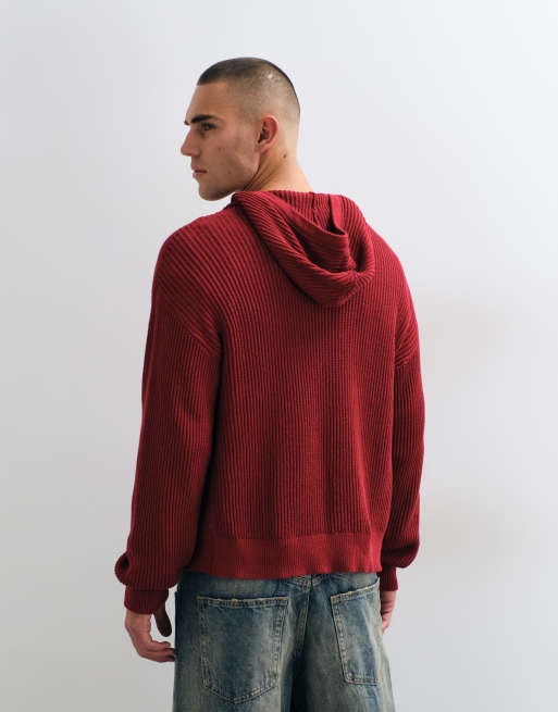 COLLUSION Knitted boxy hoodie in red, 4 of 5