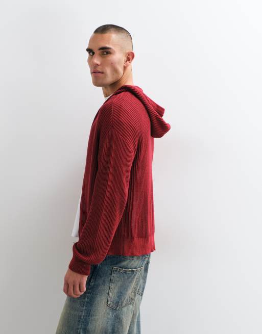 COLLUSION Knitted boxy hoodie in red, 5 of 5