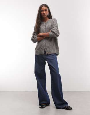 Collusion Knitted Boxy Oversized Cardi In Gray