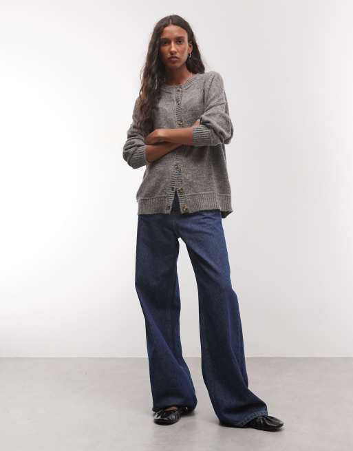COLLUSION knitted boxy oversized cardi in grey, 2 of 4