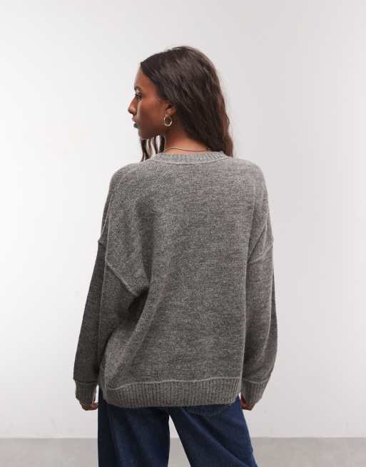 COLLUSION knitted boxy oversized cardi in grey, 3 of 4