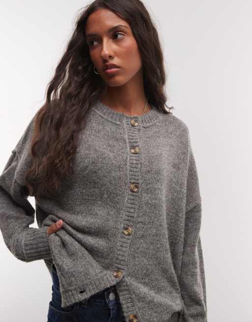 COLLUSION knitted boxy oversized cardi in grey, 4 of 4
