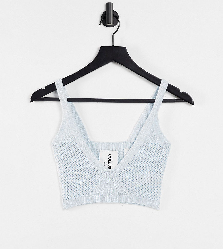 COLLUSION knitted bra in mesh stitch-Blue
