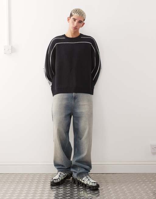 COLLUSION knitted branded jumper in navy, 2 of 5