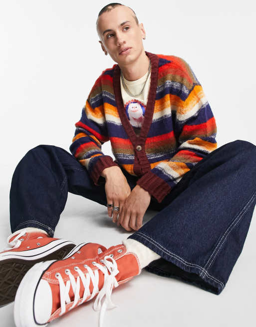 COLLUSION knitted brushed striped cardigan in multi