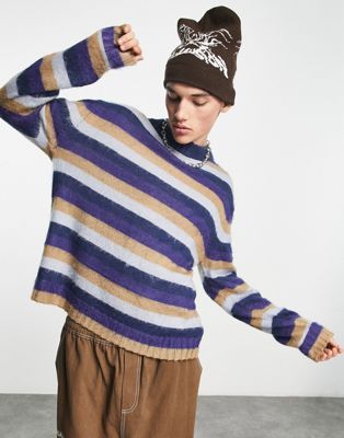 COLLUSION knitted brushed striped jumper in multi