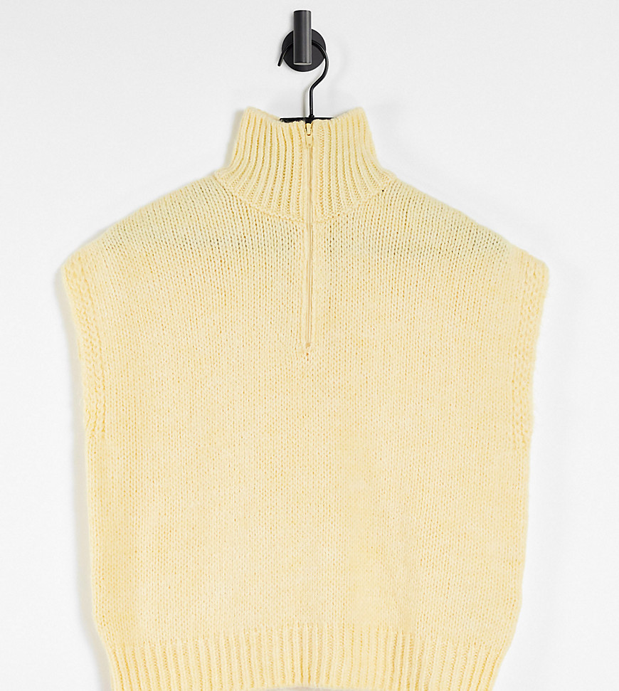 COLLUSION knitted brushed tank with zip through detail in yellow