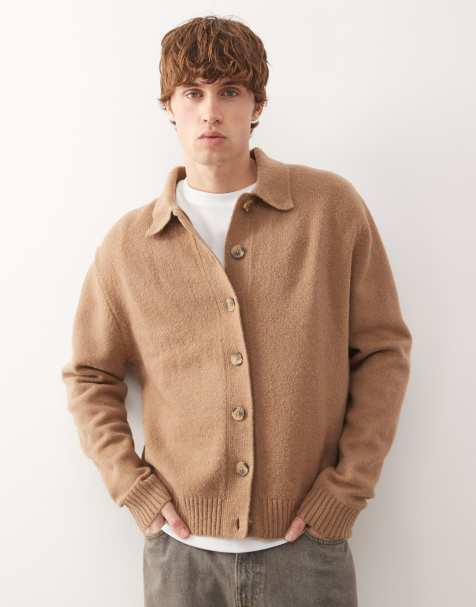 COLLUSION Knitted button down jumper in brown - view 1
