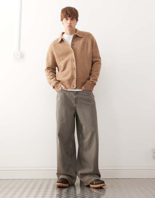 COLLUSION Knitted button down jumper in brown , 2 of 5