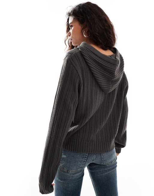 COLLUSION knitted cable hoodie in brown, 3 of 4