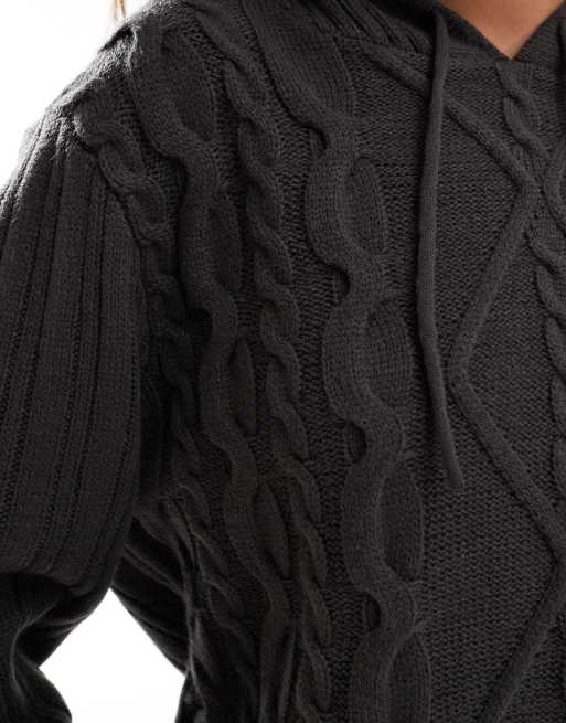 COLLUSION knitted cable hoodie in brown, 4 of 4