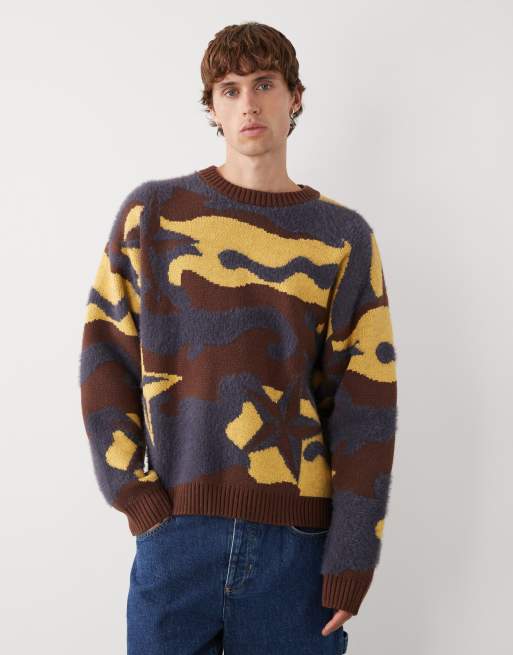 COLLUSION knitted camo boxy jumper