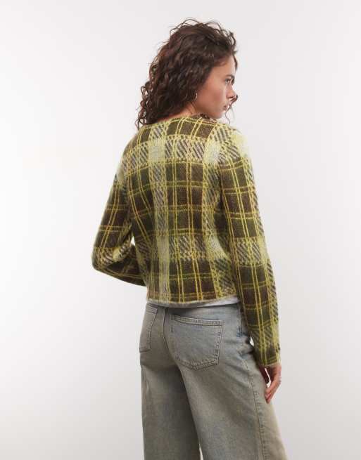 COLLUSION knitted cardigan in brown & green check, 4 of 4