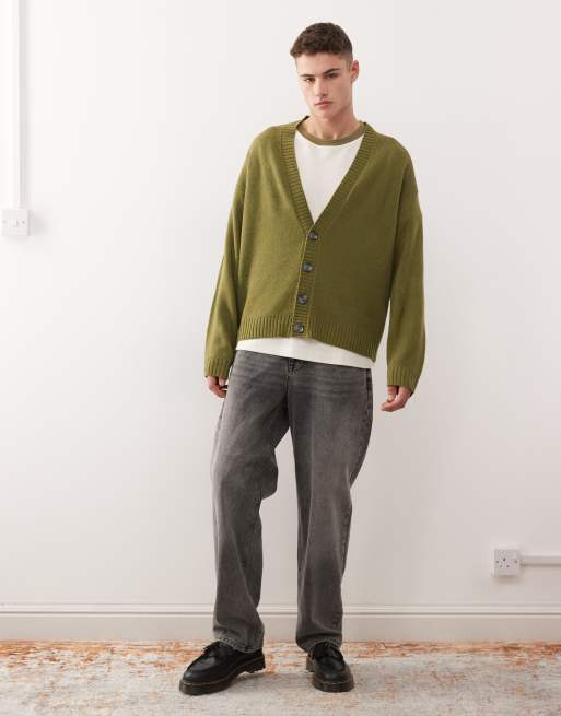 COLLUSION Knitted cardigan in olive green, 2 of 5
