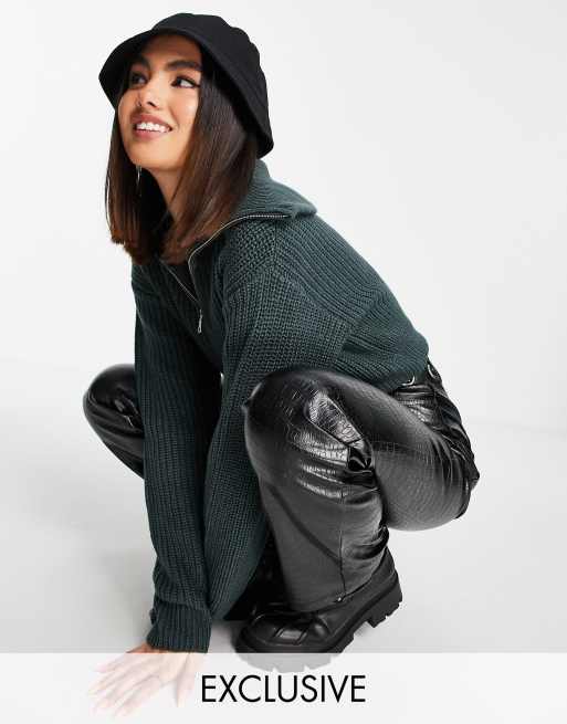 【COS】◆SPREAD COLLAR CARDIGAN - CHARCOAL◆1203300005◆ COLLUSION knitted cardigan with oversized zip collar in