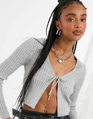 grey tie front cardigan