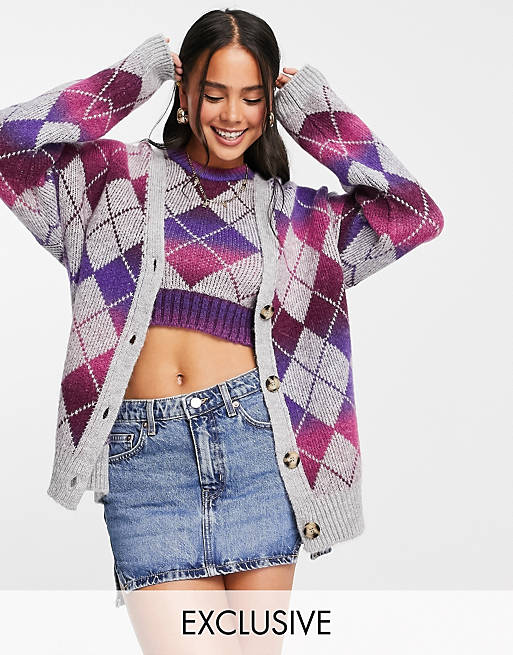 asos.com | COLLUSION knitted checked cardigan in multi print