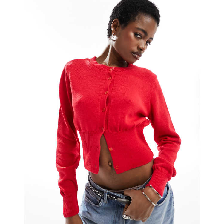 COLLUSION knitted cinched waist cardigan in red | ASOS