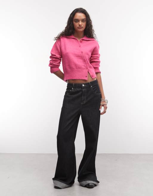 COLLUSION knitted collar cardigan in pink, 2 of 4