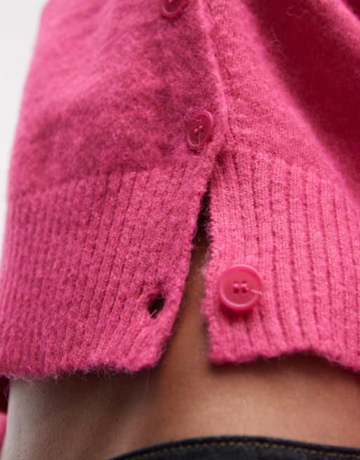 COLLUSION knitted collar cardigan in pink, 3 of 4