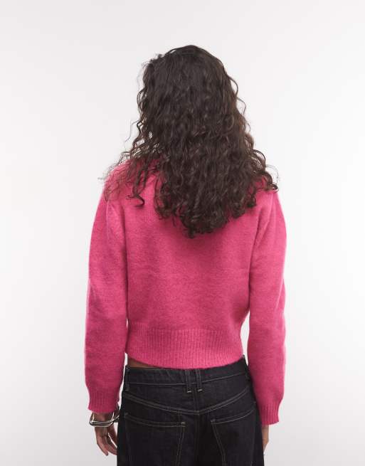 COLLUSION knitted collar cardigan in pink, 4 of 4