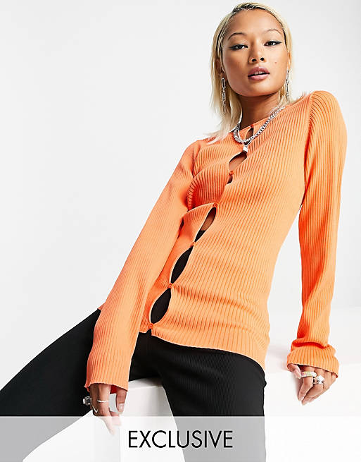 Jumpers & Cardigans COLLUSION knitted crew neck cardigan in burnt orange 