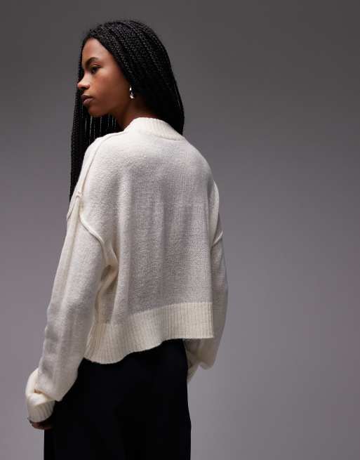 COLLUSION knitted crew neck jumper in cream, 4 of 4