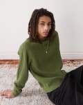 [Collusion] COLLUSION knitted crew neck jumper in khaki-Green 2XL Khaki