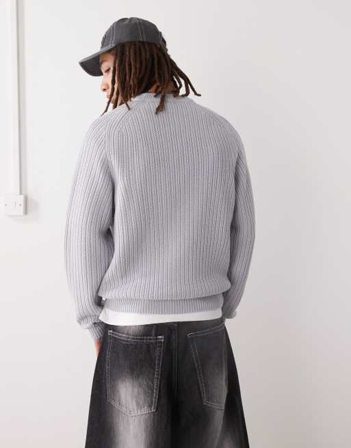 COLLUSION knitted crew neck jumper in light grey, 3 of 4