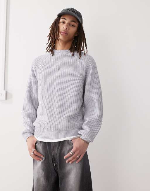 COLLUSION knit crew neck sweater in light gray