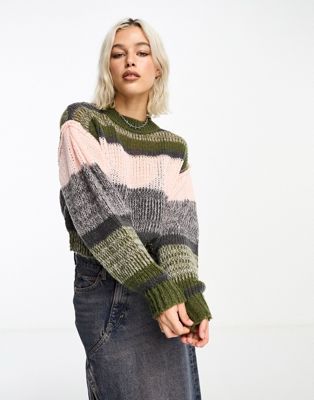 COLLUSION knitted crew neck jumper in multi stripe - ASOS Price Checker