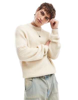 knitted crew neck sweater in ecru-White