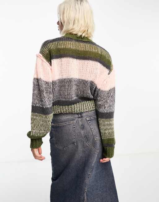 COLLUSION knitted crew neck sweater in multi stripe, 2 of 4