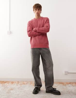 Collusion Knitted Crew Neck Sweater In Red