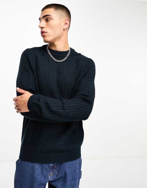 COLLUSION knitted crewneck jumper in navy blue | ASOS