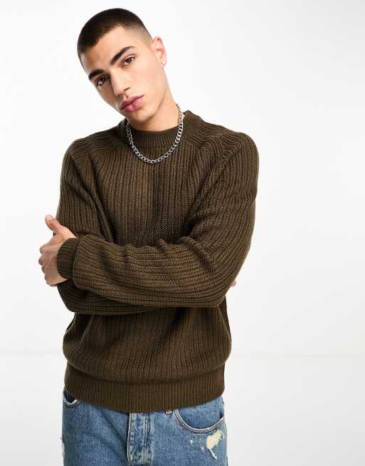 COLLUSION knitted crewneck sweater in brown