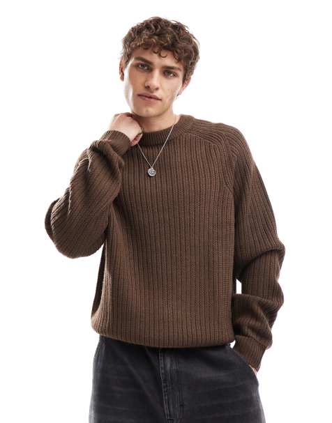 COLLUSION knitted crewneck sweater in brown - view 1