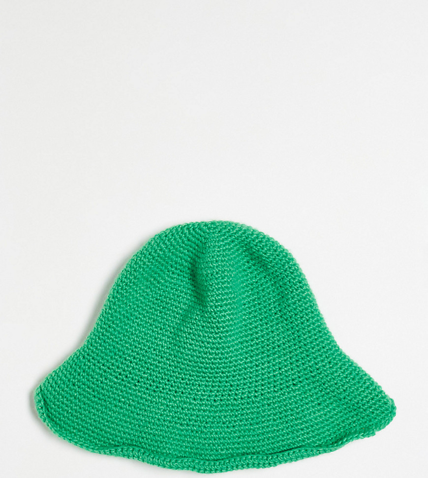 COLLUSION knitted crochet festival bucket hat in green