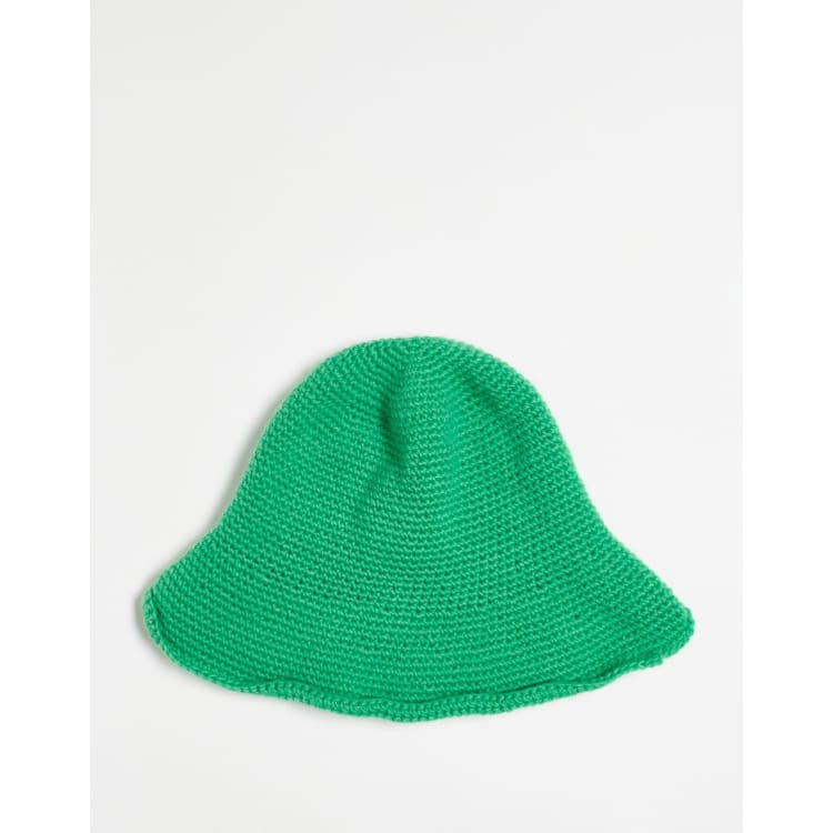 COLLUSION knitted crochet festival bucket hat in green | ASOS