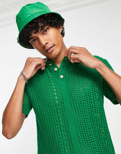 COLLUSION knitted crochet polo shirt in bright green ASOS