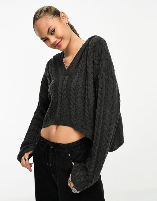 Charcoal Cut Out Cropped Hoodie, Tops
