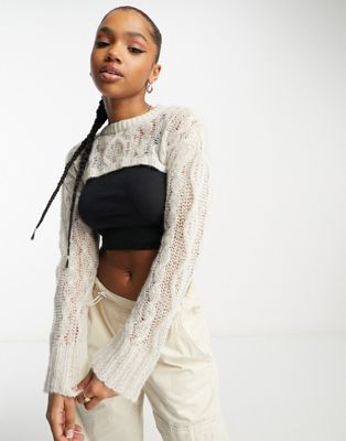 COLLUSION knitted cropped jumper in white - ASOS Price Checker