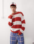 [Collusion] COLLUSION knitted crotchet stripe jumper in red M Red