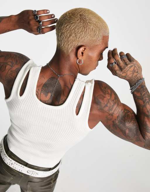 COLLUSION knitted cut out double strapped singlet in white