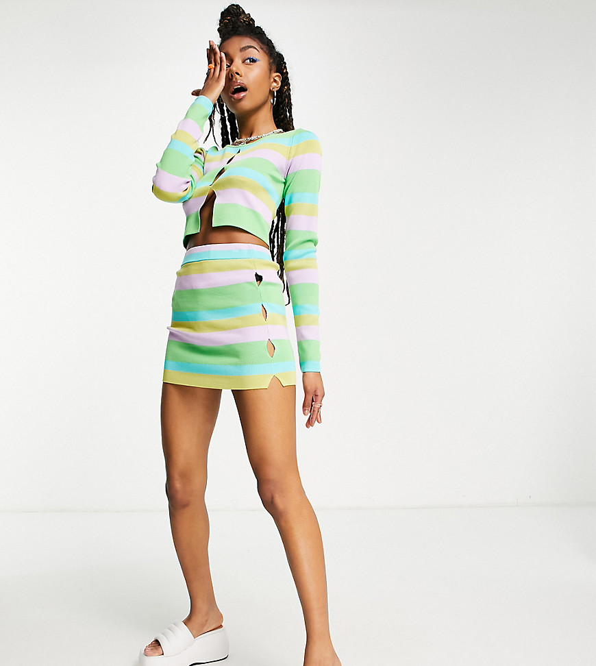 COLLUSION knitted cut out mini skirt co ord in striped print-Multi