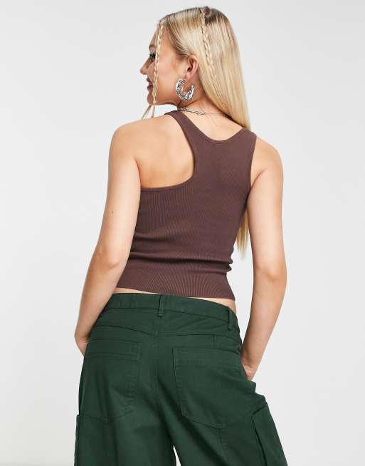 Shape Chocolate Brown Jersey Sleeveless Crop Top