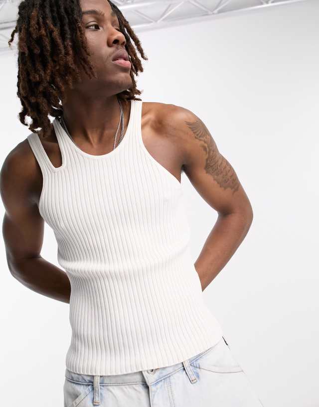 COLLUSION knitted cut out tank top in ecru