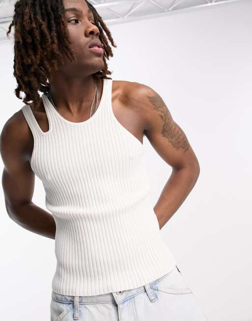 COLLUSION knitted cut out vest in ecru